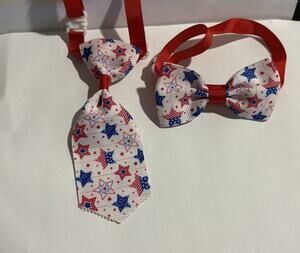 Bow Tie Necktie Set  250th July 4th USA Flag RWB Stars  Dog Cat  7"+